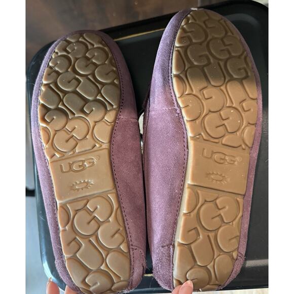 UGG Purple Women's 8 Ansley Suede Moccasin Slipper Charm Wool House Shoes - Picture 3 of 5